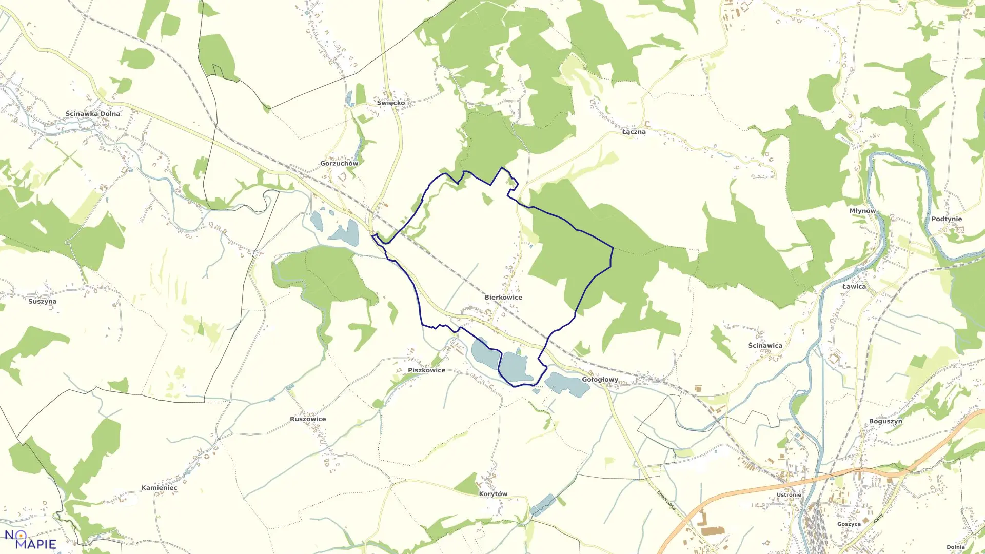 Mapa obrębu Bierkowice w gminie Kłodzko