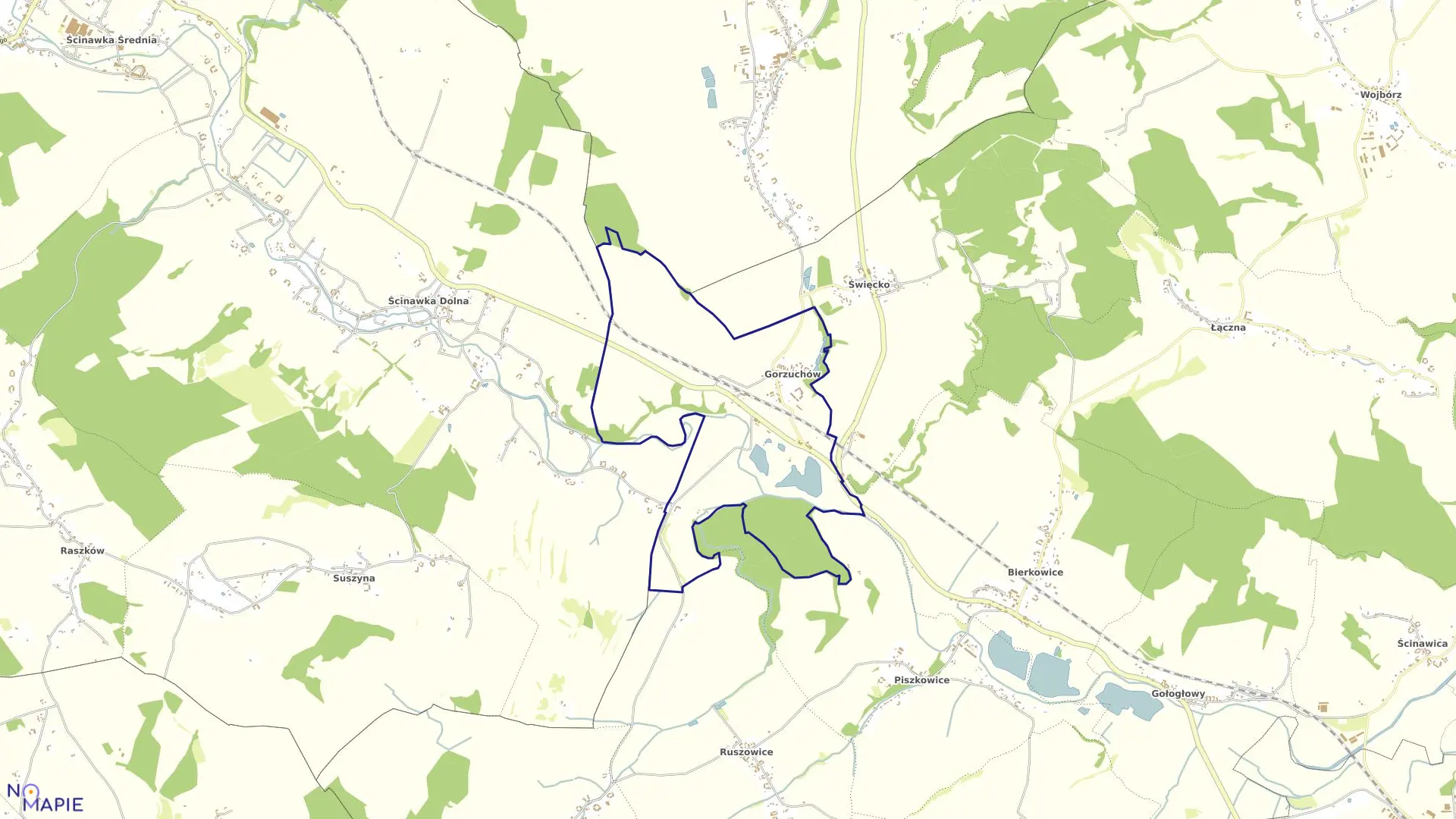 Mapa obrębu Gorzuchów w gminie Kłodzko