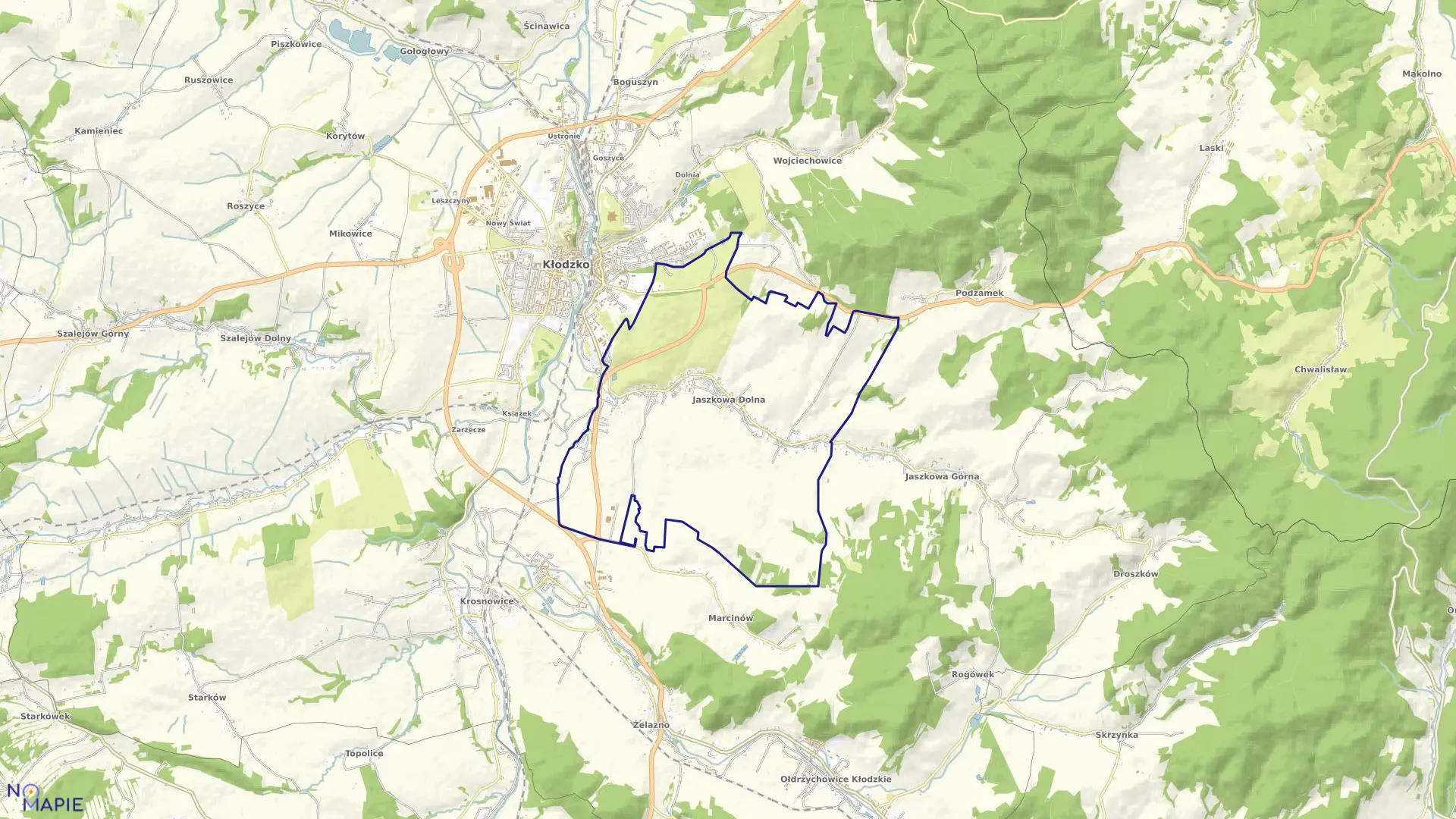Mapa obrębu Jaszkowa Dolna w gminie Kłodzko