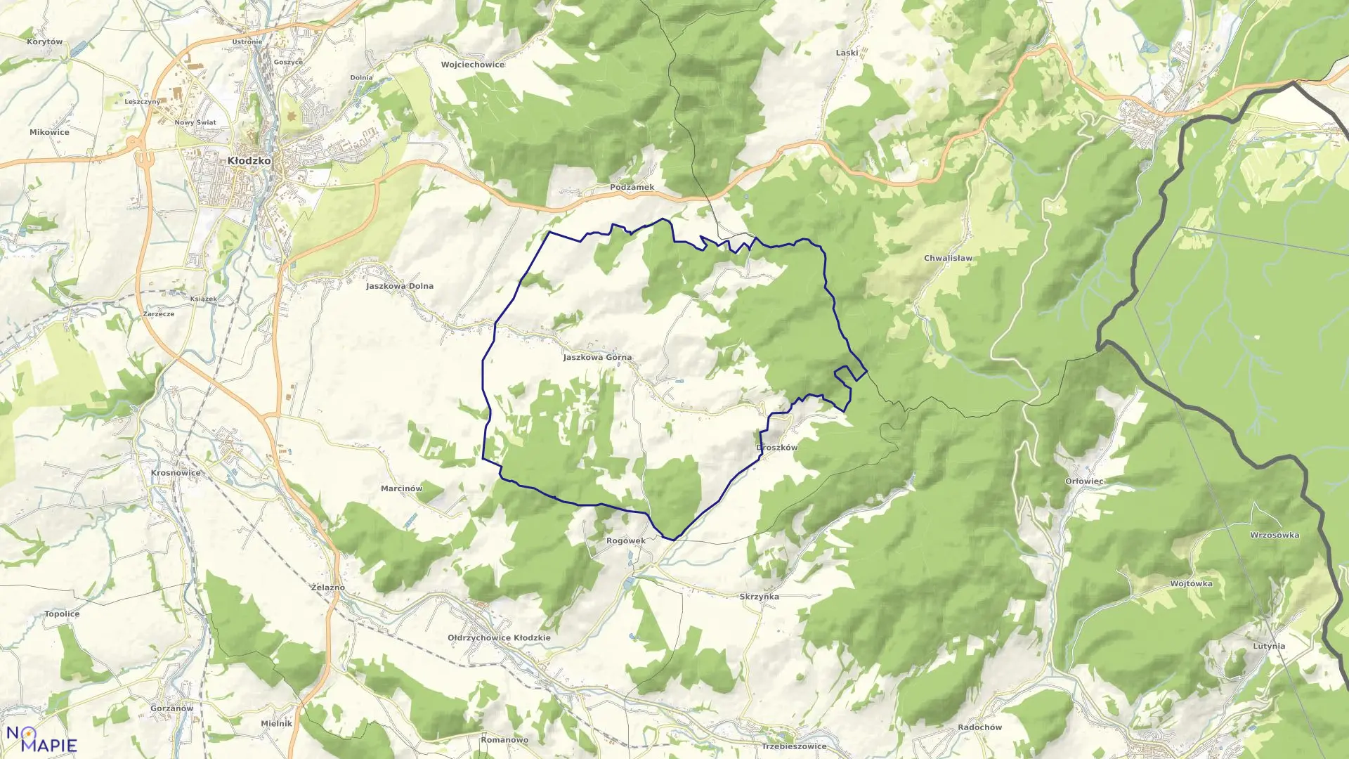 Mapa obrębu Jaszkowa Górna w gminie Kłodzko