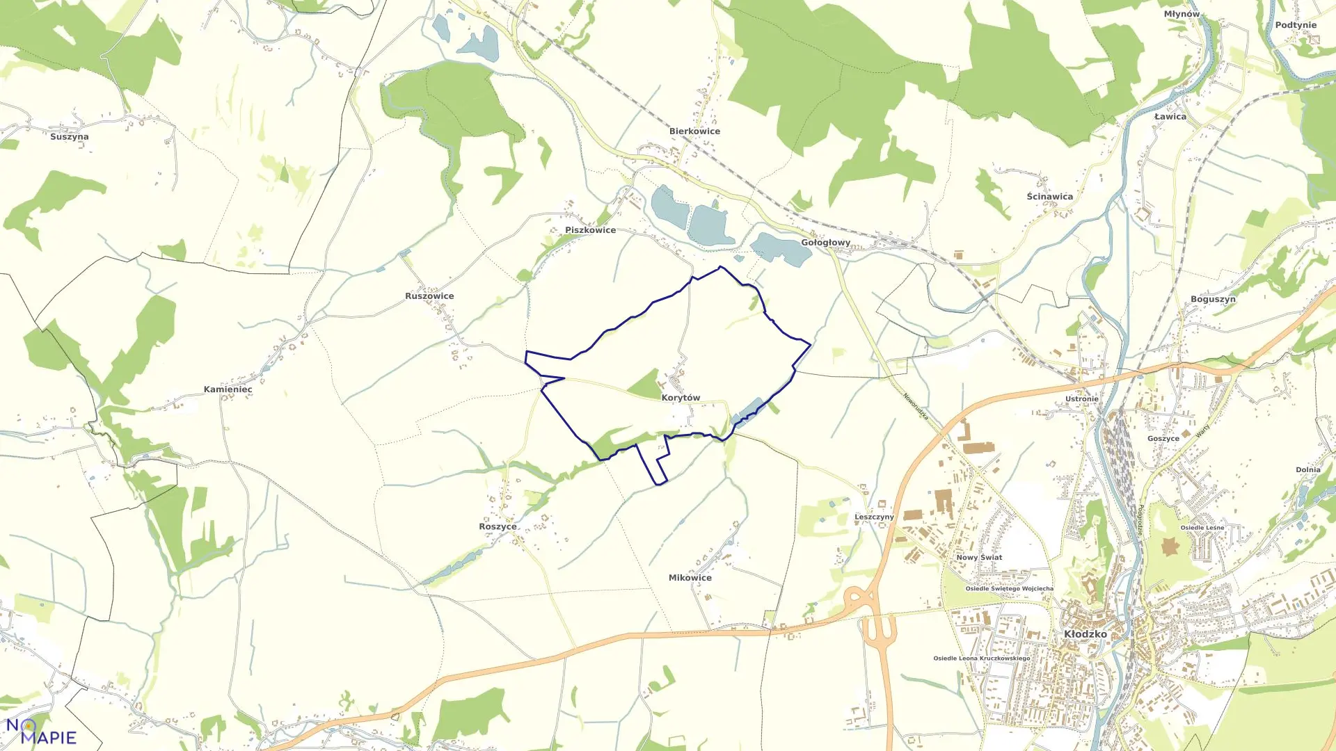 Mapa obrębu Korytów w gminie Kłodzko