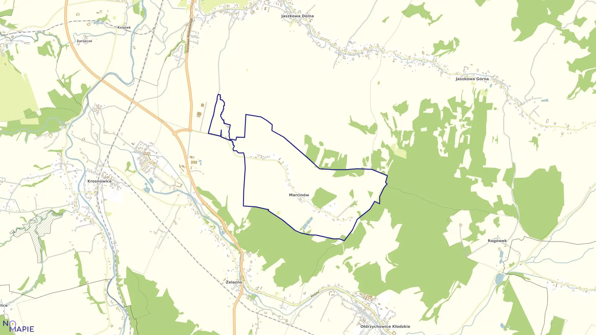 Mapa obrębu Marcinów w gminie Kłodzko