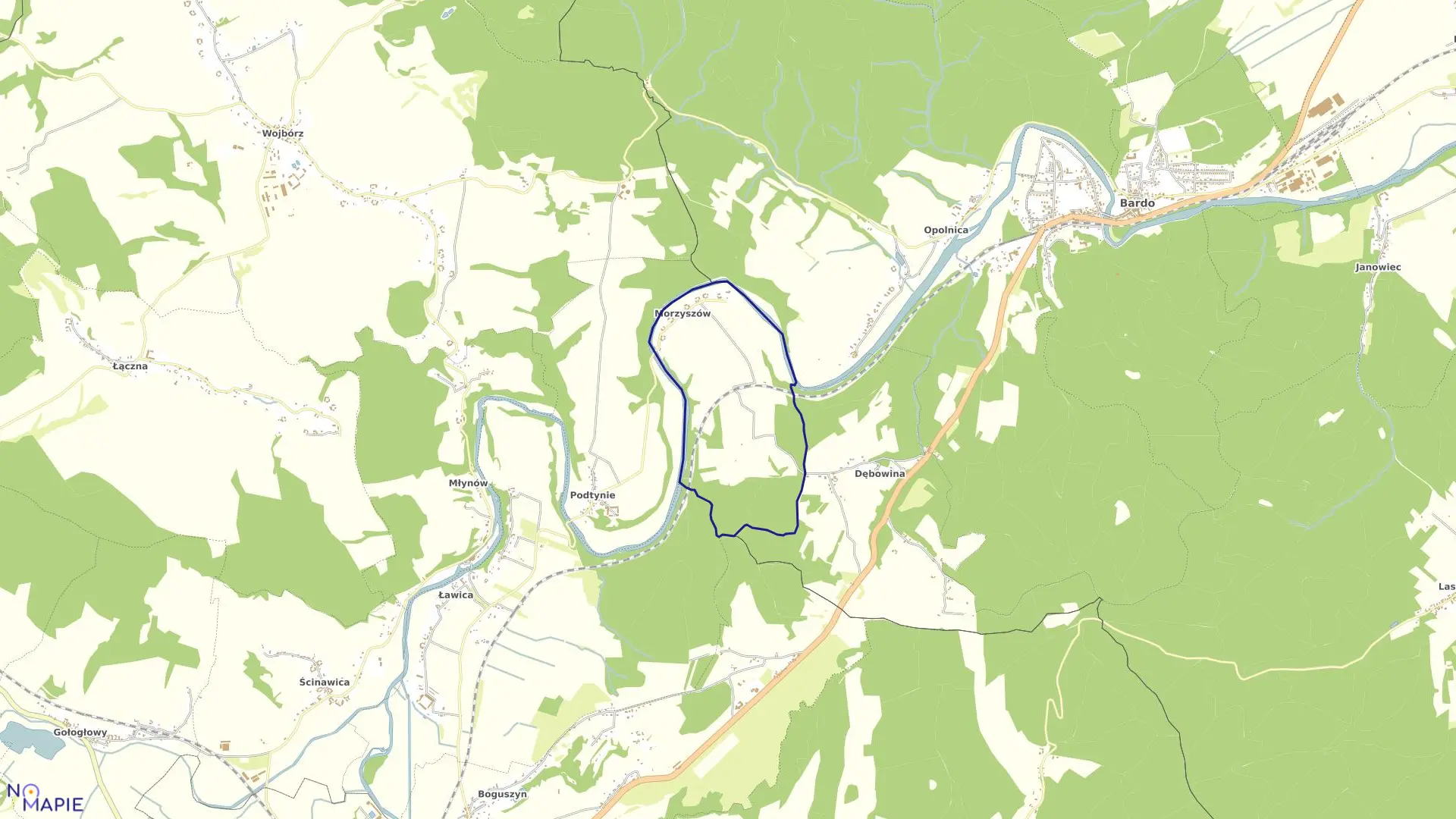 Mapa obrębu Morzyszów w gminie Kłodzko