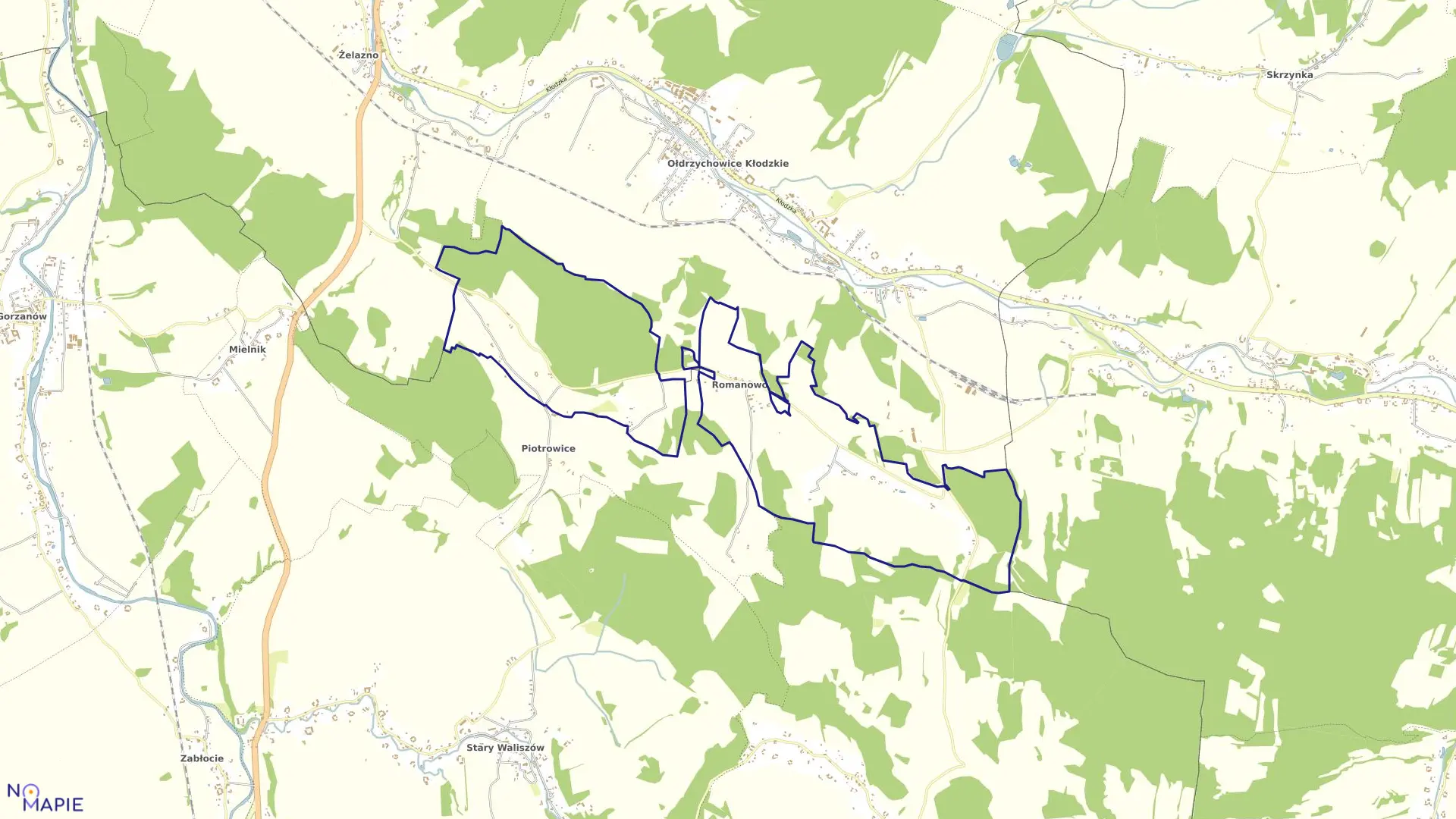 Mapa obrębu Romanowo w gminie Kłodzko