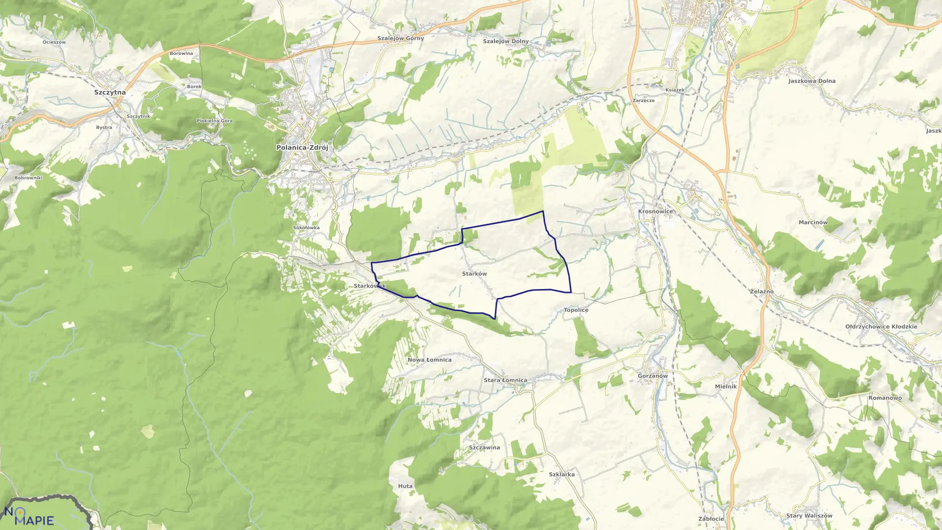 Mapa obrębu Starków w gminie Kłodzko