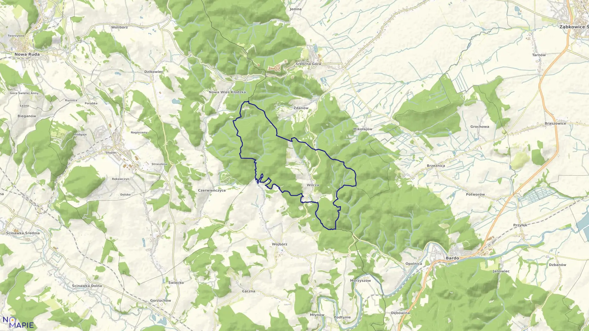 Mapa obrębu Wilcza w gminie Kłodzko