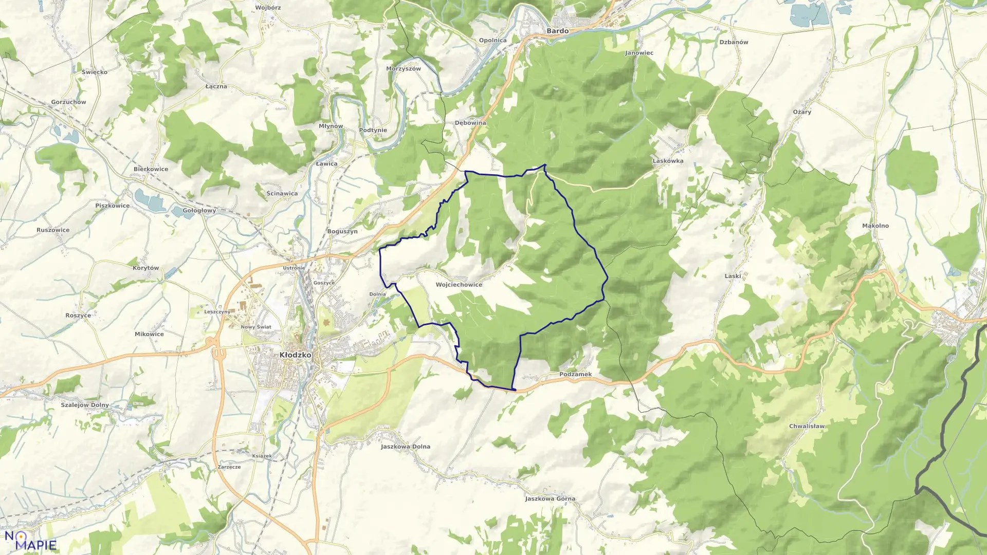 Mapa obrębu Wojciechowice w gminie Kłodzko